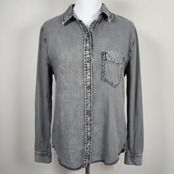 Dex Tops - Dex Stonewash Denim Shirt Womens Medium Grey Streetwear Western Tencel Button Up